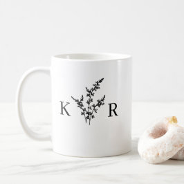 Angepasste Wedelmonogrammname Etched-Blume Kaffeetasse