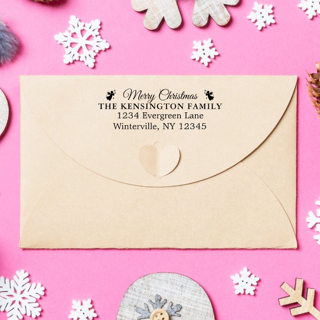 Angepasste Weihnachts-Familienadresse mit Glocken Permastempel (Custom Merry Christmas Family Address with Bells Self-inking Stamp)