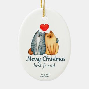 Angepasste Weihnachts Niedliche Katzen Bester Freu Keramik Ornament