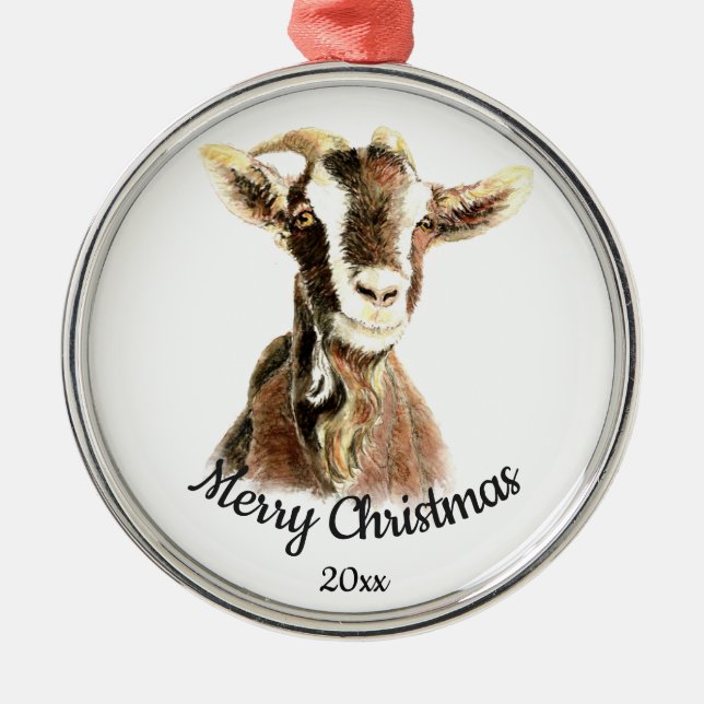 Angepasste Weihnachtswasserziegenfarm Ornament Aus Metall (Vorne)