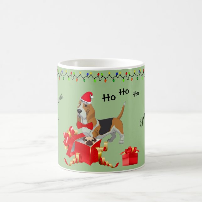 Angepasster Basset Hound Weihnachtsbecher Kaffeetasse (Mittel)