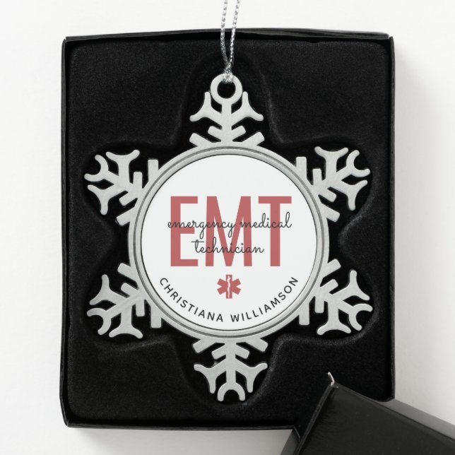 Angepasster EMT Mediziner Schneeflocken Zinn-Ornament (Box)