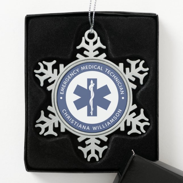 Angepasster EMT-Symbol Notmediziner Schneeflocken Zinn-Ornament (Box)