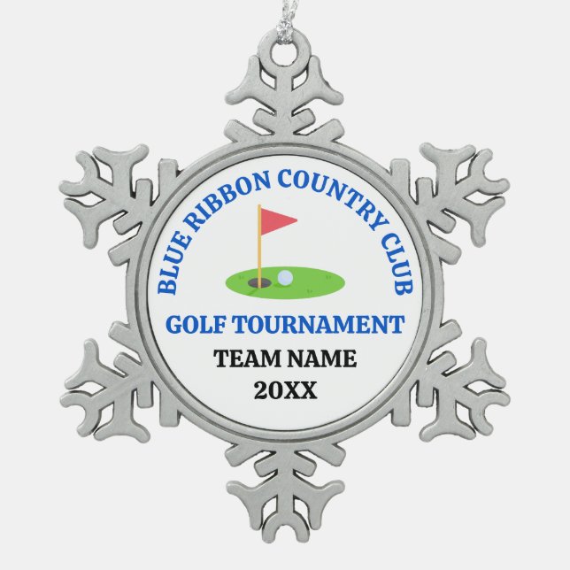 Angepasster Golfplatz oder Country Club Schneeflocken Zinn-Ornament (Vorderseite)