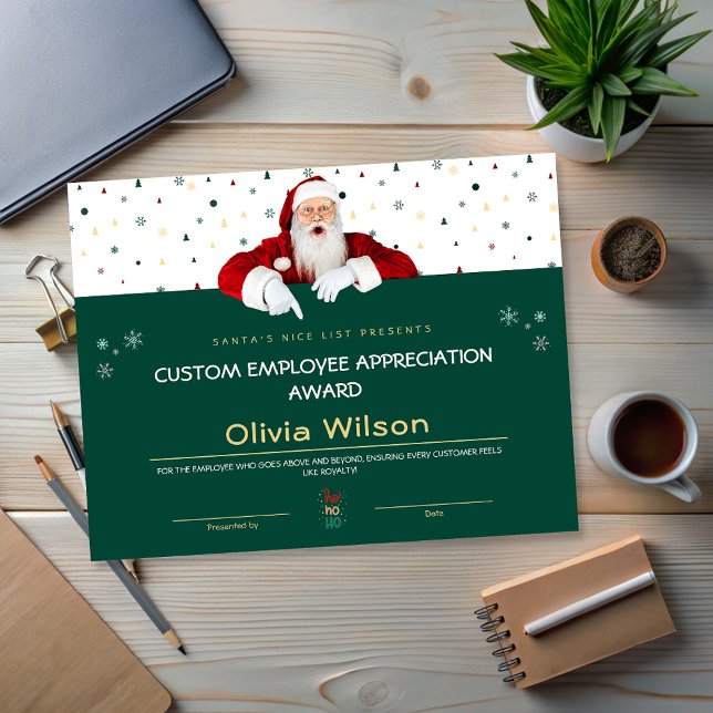Angepasster Grüner Weihnachtspreis Mitarbeiter (Customized Green Santa Christmas Awards Employee)