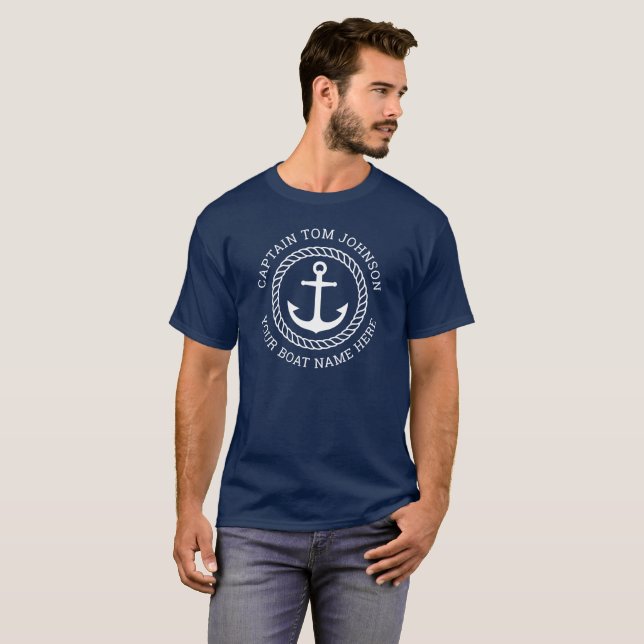 Angepasster Kapitän und Name des Schiffes blau T-Shirt (Vorne ganz)