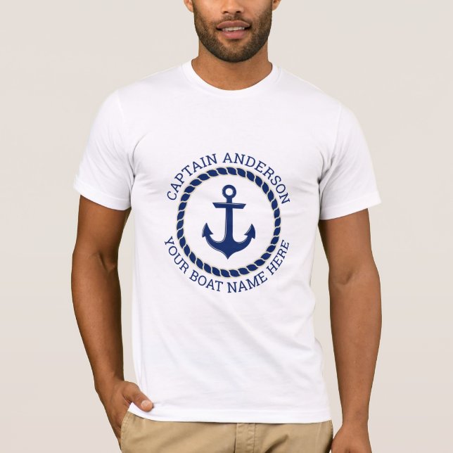 Angepasster Kapitän und Name des Schiffes und Seil T-Shirt (Vorderseite)