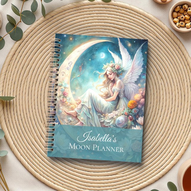 Angepasster Moon Fairy Planer (Custom Enchanted Moon Fairy Planner on a neutral boho table with herbs and a cup of tea.)