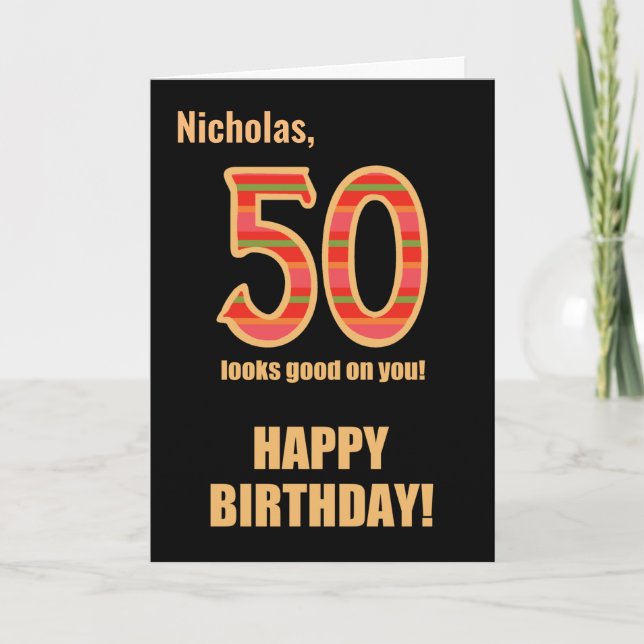 Angepasster Name 50. Geburtstag für Him Card Karte (Vorderseite)