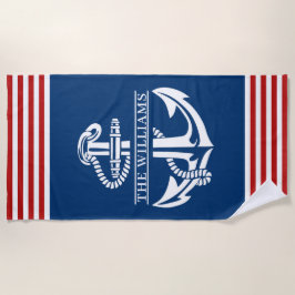 Angepasster Nautikanker auf roten und weißen Strei Strandtuch