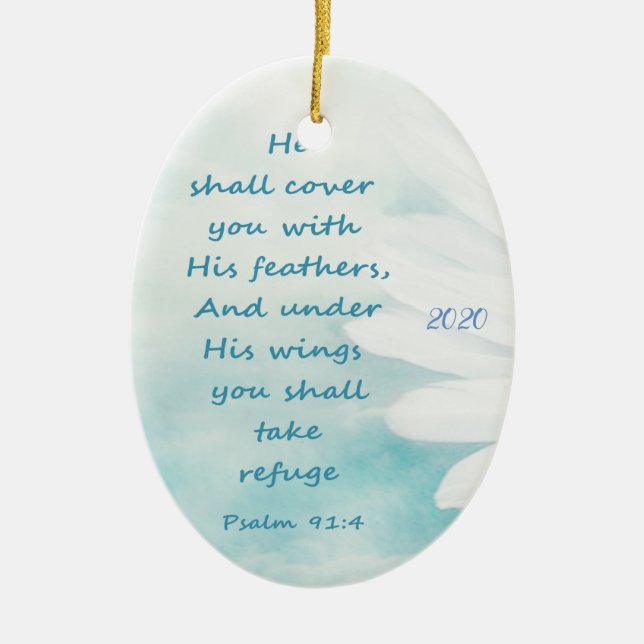Angepasster Psalm 91:4 unter seiner Flügelhütte Keramik Ornament (Vorne)
