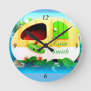 Angepasster Retro Vintage Camper Blau Runde Wanduhr