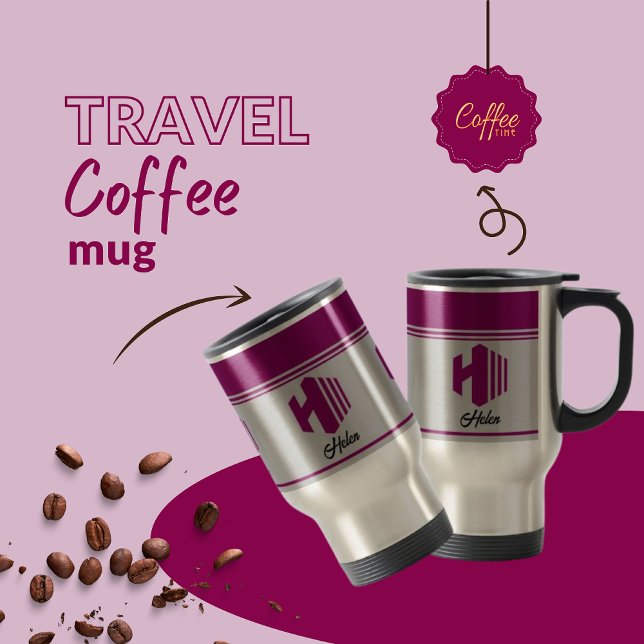 Angepasster, rosa Name Monogram Letter (H) Reisebecher (Von Creator hochgeladen)