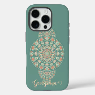 Angepasster Sage & Sand Retro-Ornament-Mandala iPhone 16 Pro Hülle