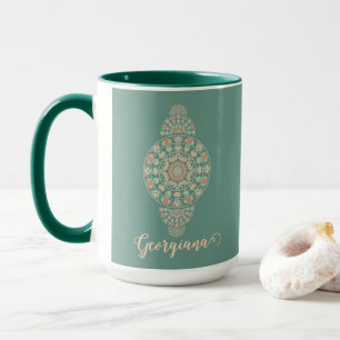 Angepasster Salbei- und Sand-Retro-Mandala-Dekor Tasse