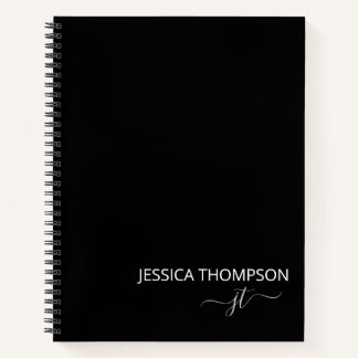 Angepasster Schwarz-weißer moderner Monogrammname  Notizbuch