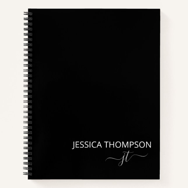 Angepasster Schwarz-weißer moderner Monogrammname  Notizbuch (Vorderseite)