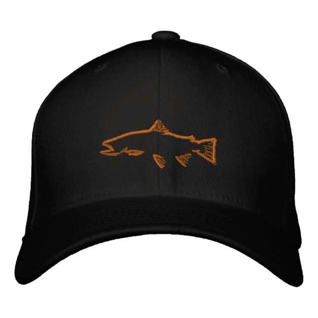 Angepasster Trout Tracker Hat - Schwarz Bestickte Kappe (Vorderseite)
