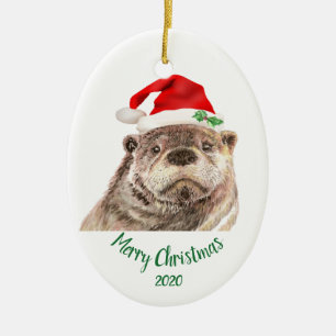 Angepasster Weihnachtsspass Otter Weihnachtsmannmü Keramik Ornament
