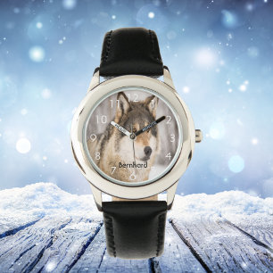 Angepasster Wolfskopf Name des Wildtierwaldes Armbanduhr