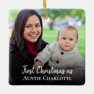 Angepasstes 1. Weihnachten als Tante 2 Foto Weiße Keramikornament