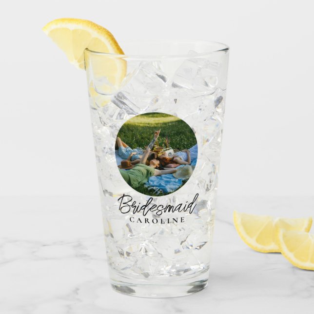 Angepasstes 2-Foto Stilvolles Script Bridesmaid-Ge Glas (Vorderseite Ice)