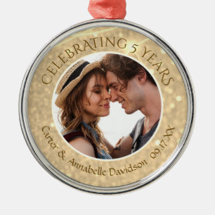 Angepasstes 5-jähriges Jahr   Gold-Sparkle-Foto Ornament Aus Metall