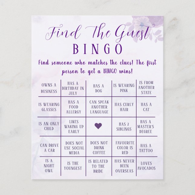 Angepasstes Boho-Blumen-Gästebingo-Spiel Flyer (Vorne)