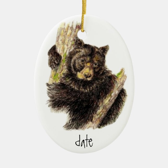 Angepasstes Dating Watercolor Black Bar Animal Keramikornament (Vorne)