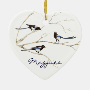 Angepasstes Datum, Familie Magpie, Vögel Keramikornament