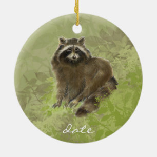 Angepasstes Datum, Raccoon, Wasserfarbtier Keramik Ornament