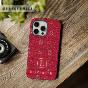 Angepasstes dunkles Rosa Rot Marone Paisley-Muster iPhone 15 Pro Max Hülle