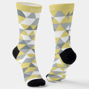 Angepasstes gelbes weißes graues Muster geometrisc Socken