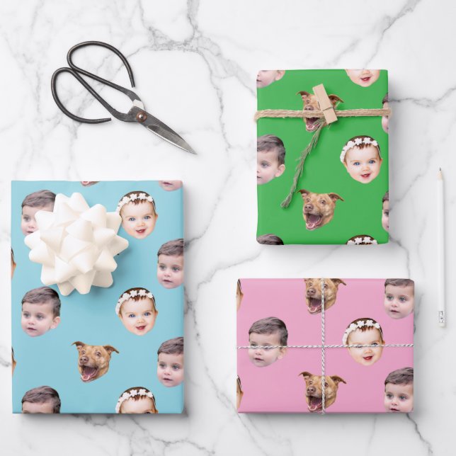 Angepasstes Gesicht, einzigartiges Familiengeschen Geschenkpapier Set (Vorderseite)