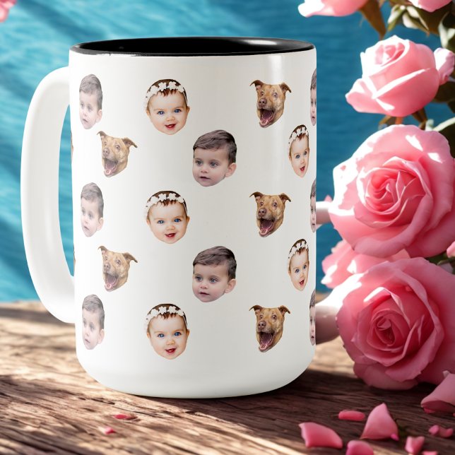 Angepasstes Gesicht, einzigartiges Familiengeschen Zweifarbige Tasse (Von Creator hochgeladen)
