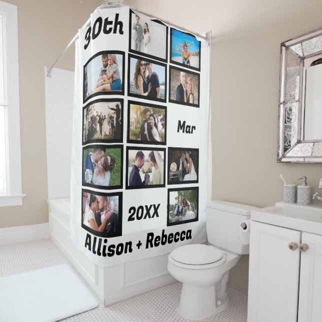 Angepasstes modernes Hochzeitstag 12 Foto Duschvorhang (Beispiel)