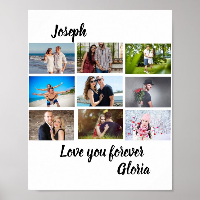 Angepasstes modernes Jubiläum 9 Foto Collage Poster (Vorne)