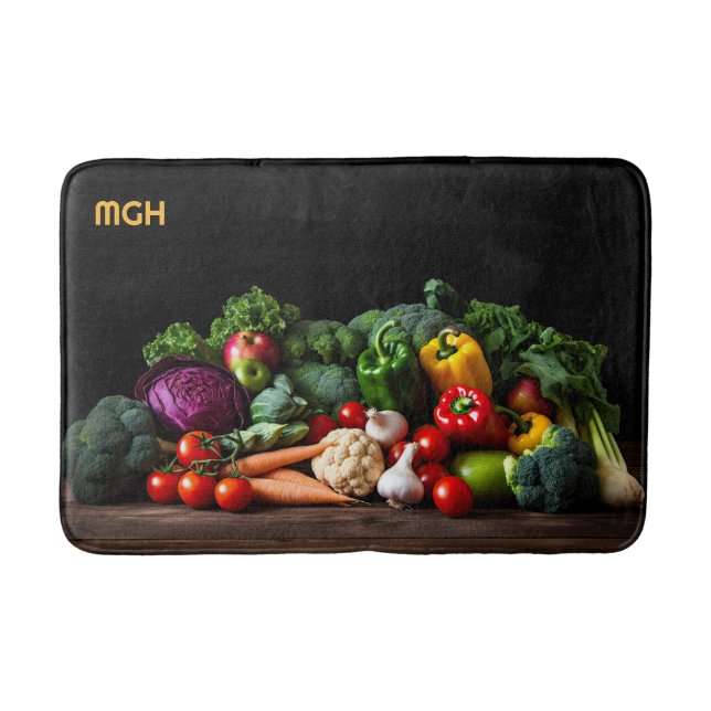 Angepasstes Monogramm frisches Gemüse Badematte (Vorderseite)