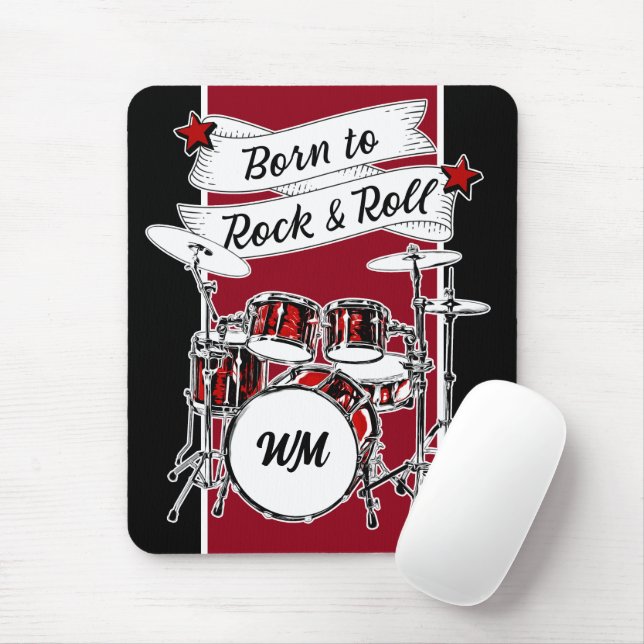 Angepasstes Monogramm, Geboren zu Rock & Roll Drum Mousepad (Mit Mouse)