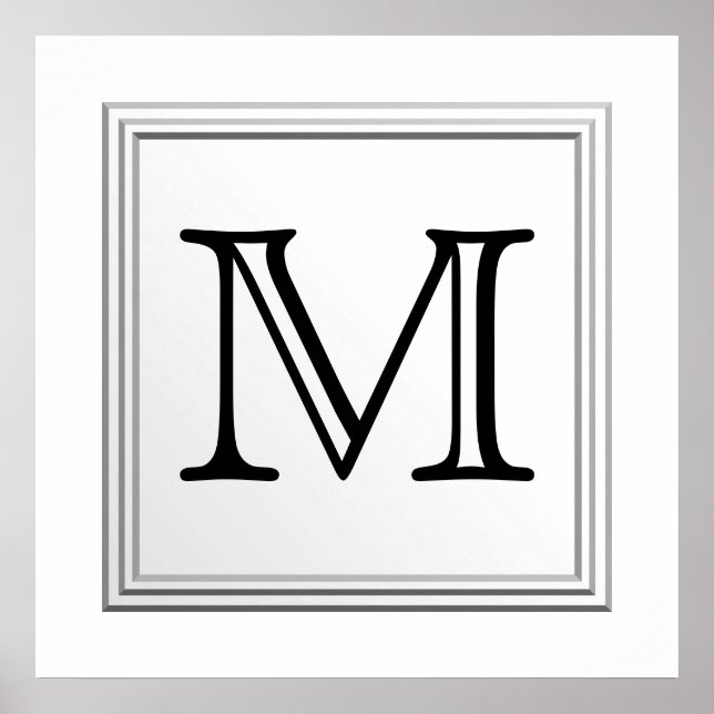 Angepasstes Monogramm gedruckt. Schwarz und Weiß. Poster (Vorne)