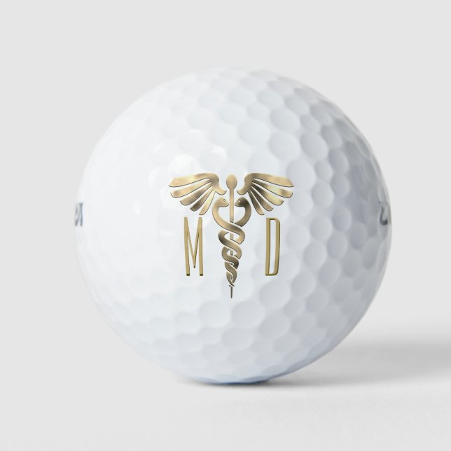 Angepasstes Monogramm Gold Medizinisches Symbol Golfball (Vorderseite)