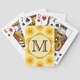 Angepasstes Monogramm mit gelben Sonnenblumen. Spielkarten