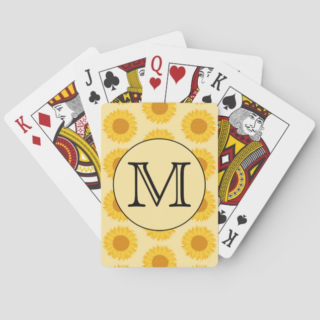 Angepasstes Monogramm mit gelben Sonnenblumen. Spielkarten (Rückseite)