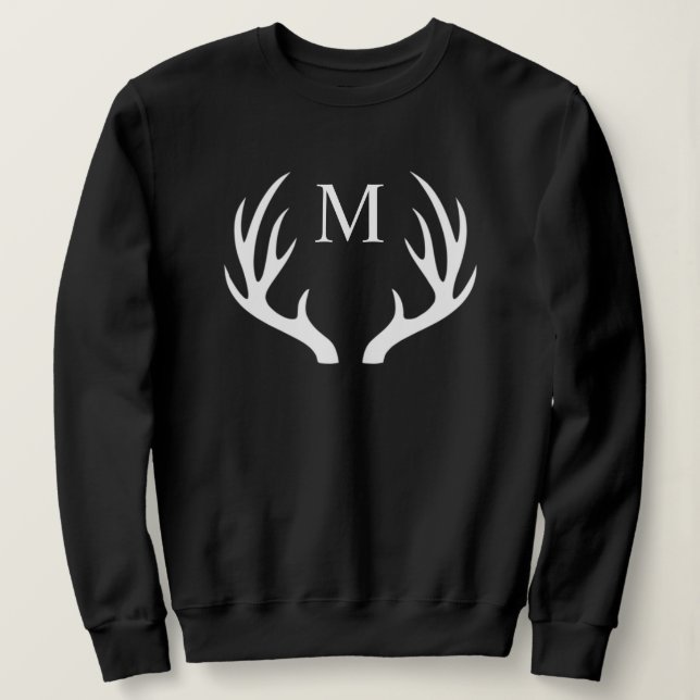Angepasstes Monogramm mit Schwarz-weißem Hirschant Sweatshirt (Design vorne)