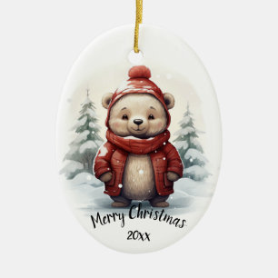 Angepasstes Niedliches Winterbär Weihnachten Keramik Ornament