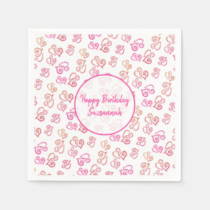 Angepasstes, orange rosa Herzmuster über Weiß Serviette