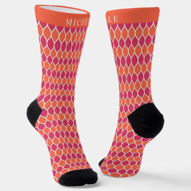 Angepasstes orangefarbenes geometrisches Muster Socken (Gewinkelt)