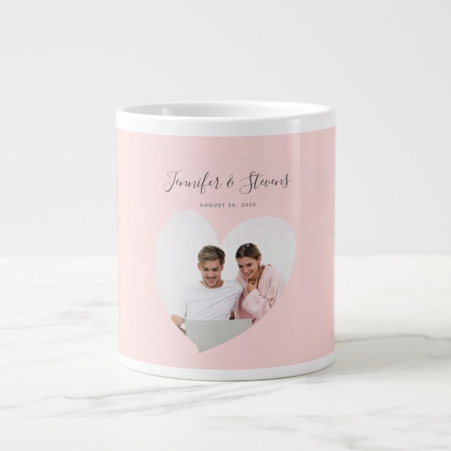 Angepasstes paares Herzblush Pink Jubiläum Jumbo-Tasse (Vorderseite)