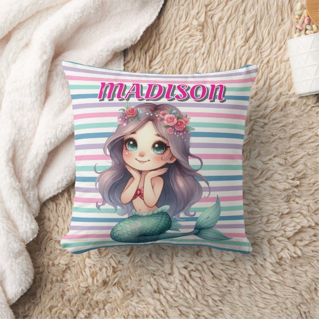 Angepasstes rosa Mermaid-Streifen Kissen (Decke)
