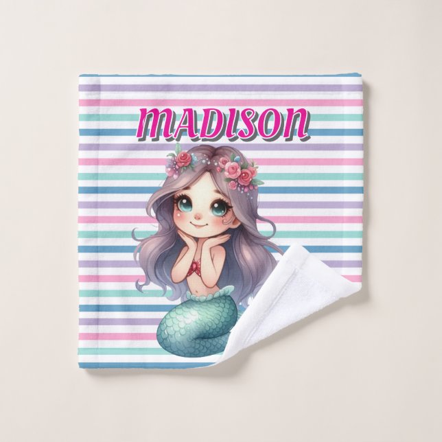 Angepasstes rosa Mermaid-Streifen Waschlappen (Waschlappen)